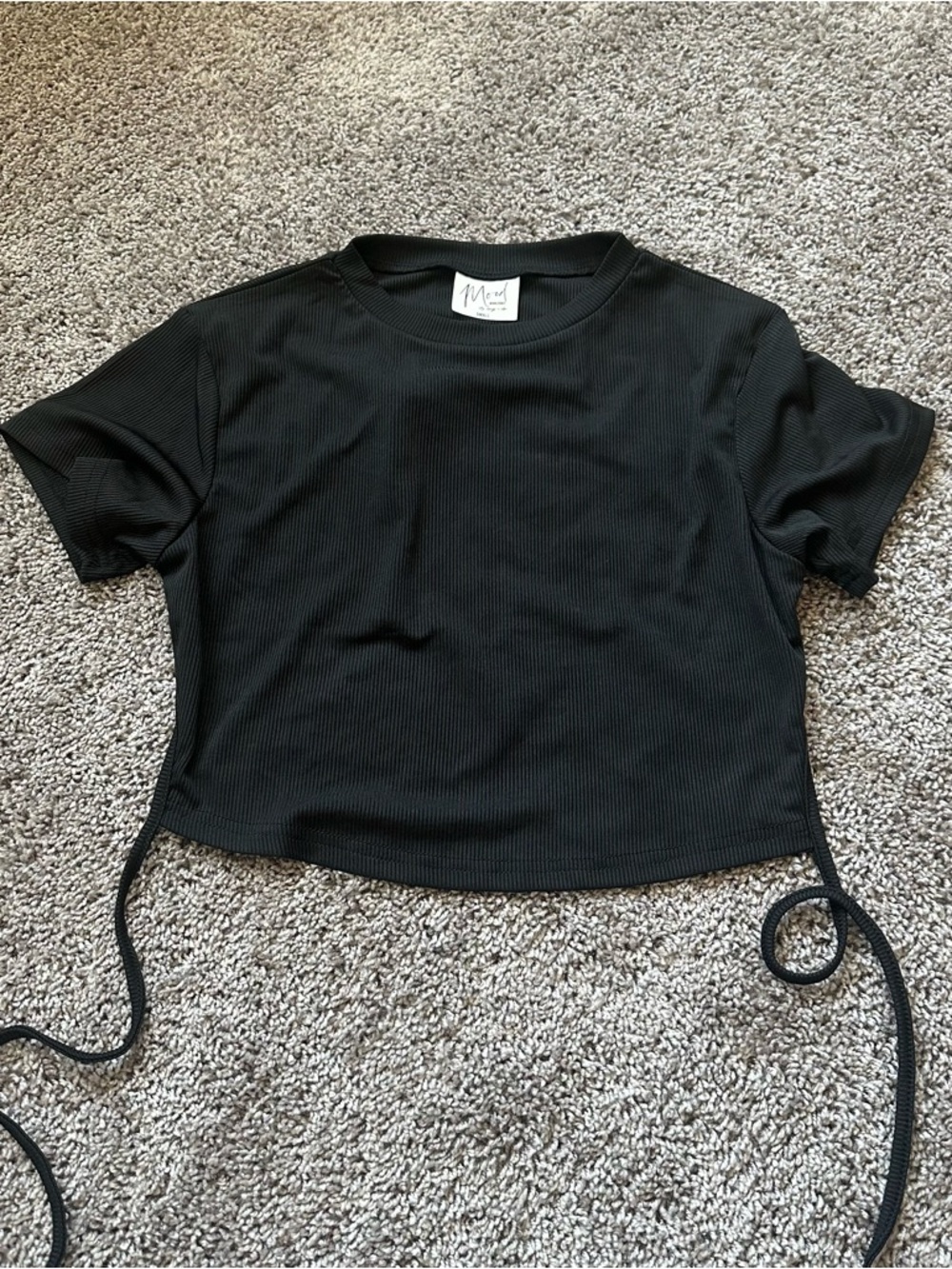 a new day Black Ribbed Side-Tie Crop Tee
